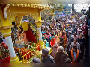 Jalandhar: Devotees take part in a religious procession on the eve of Guru Ravid...