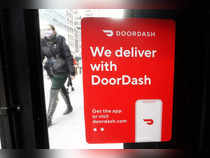 FILE PHOTO: A DoorDash sign is pictured on a restaurant in the Manhattan borough of New York City