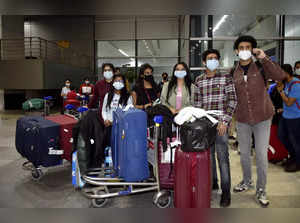 New Delhi: Indian nationals  upon their arrival at the IGI Airport by an Air Ind...