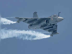 Singapore, Feb 15 (ANI): Indian Air Force Light Combat Aircraft (LCA) Tejas demo...