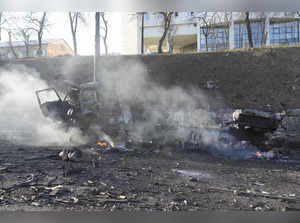 Kyiv: Debris of a burning military truck
