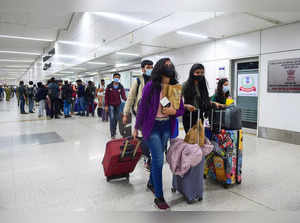 New Delhi: Indian nationals, evacuated from war-torn Ukraine, upon their arrival...