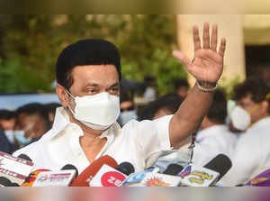 Chennai: Tamil Nadu Chief Minister and DMK party president MK Stalin waves at pa...