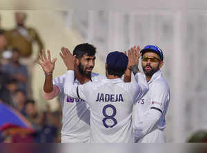Mohali: India's Jasprit Bumrah celebrate the wicket of Sri Lanka's Angelo Mathew...