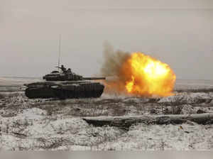 Rostov-on-Don:A Russian tank T-72B3 fires as troops take part in drills at the K...