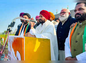 Amargarh: Punjab Chief Minister Charanjit Singh Channi speaks during a rally ahe...