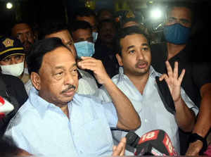 Mumbai: Union Minister Narayan Rane and his MLA son Nitesh Rane speak to media a...