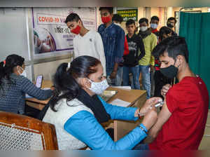 Gurugram: A healthcare worker administers a dose of the Covid-19 preventive vacc...