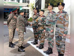 Jammu, Feb 25 (ANI): GOC-in-C Northern Command, Lt. Gen. Upendra Dwivedi, shakes...