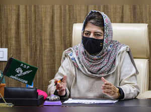 Jammu: Peoples Democratic Party (PDP) President Mehbooba Mufti speaks during a m...