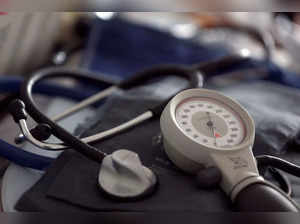 FILE PHOTO: A photo illustration shows a stethoscope and  blood-pressure machine of a French general practitioner displayed in a doctor's office in Bordeaux