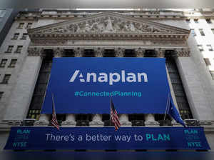 A banner for Anaplan, Inc. hangs on the facade of the NYSE to celebrate the company's IPO in New York