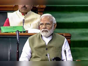 **EDS: TV GRAB** New Delhi: Prime Minister Narendra Modi in the Lok Sabha during...