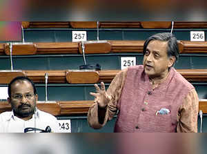New Delhi, Mar 24 (ANI): Congress MP Shashi Tharoor speaks in the Lok Sabha duri...