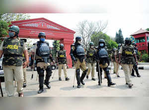 Bengaluru, Mar 15 (ANI): Police personnel patrolling in front of Karnataka High ...