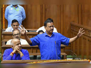 New Delhi: Delhi CM Arvind Kejriwal speaks in the Vidhan Sabha during the Budget...
