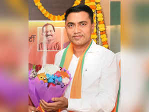 Panaji: Goa CM-designate Pramod Sawant during a meeting with BJP leaders, in Pan...