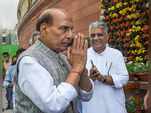 New Delhi: Defence Minister Rajnath Singh with Minister of Labour and Employment...