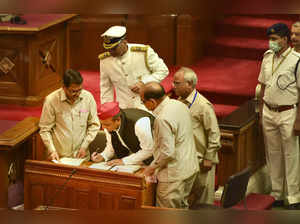 Lucknow: Samajwadi Party President Akhilesh Yadav after taking oath as an MLA in...