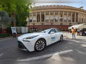 New Delhi: The green hydrogen-powered car, in which Union Road Transport & Highw...