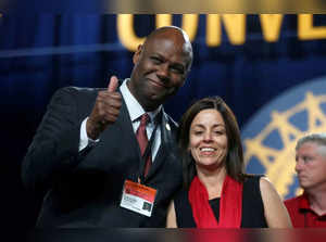 Newly elected United Auto Workers Secretary -Treasurer Ray Curry and UAW Vice-President for General Motors Cindy Estrada celebrate their election victory during the 37th Constitutional Convention in Detroit,