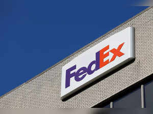 Signage is seen on a FedEx location in Manhattan, New York City