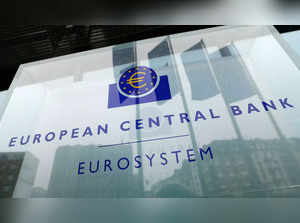 The logo of the European Central Bank is pictured outside its headquarters in Frankfurt