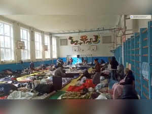 Ukrainians evacuated from Mariupol at an accommodation center in Berdyansk