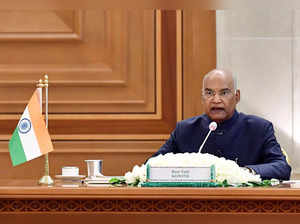 Ashgabat, Apr 02 (ANI): President Ram Nath Kovind addresses during the delegatio...