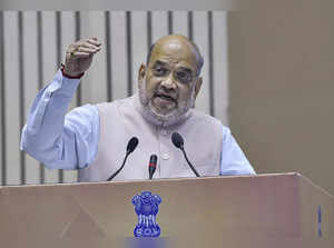 New Delhi: Union Home Minister Amit Shah addresses the NDRF's Annual Conference ...