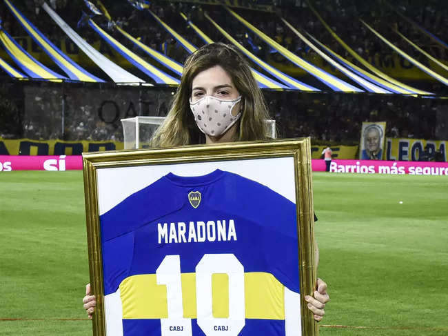 File photo of October 30, 2021: ​Dalma Maradona, daughter of Diego Maradona, poses with a tribute jersey of his father to honour him the late football legend on the 61st anniversary of his birth in Buenos Aires, Argentina.​
