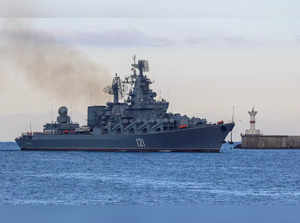 FILE PHOTO: Cruiser Moskva sails into the harbour of Sevastopol