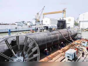 The sixth and final Scorpene submarine of Project-75 named Vaghsheer is seen at the Mazagon Dock Shipbuilders Limited (MDL), in Mumbai