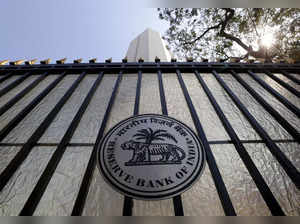 The Reserve Bank of India (RBI) seal is pictured on a gate outside the RBI headquarters in Mumbai