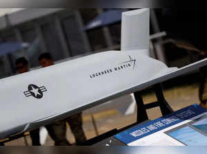 The Lockheed Martin logo is seen on a missile casing at the Farnborough Airshow