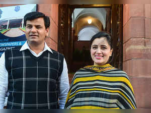 New Delhi: Independent MP Navneet Rana with her husband Ravi Rana at Parliament ...