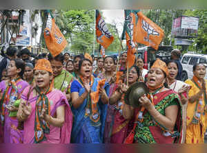 Guwahati: Bharatiya Janata Party (BJP) supporters during filing of nomination pa...