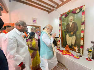 Puducherry: Home Minister Amit Shah during his visit to Poet Bharathiar Museum i...