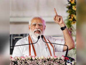 Samba: Prime Minister Narendra Modi speaks during a rally on Panchayati Raj Day,...