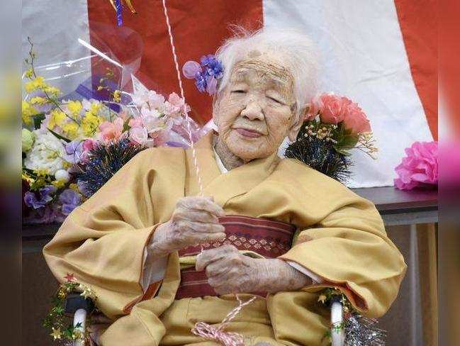 FILE PHOTO of January 5, 2020​: Kane Tanaka, born in 1903, smiles as a nursing home celebrates three days after her 117th birthday in Fukuoka, Japan.