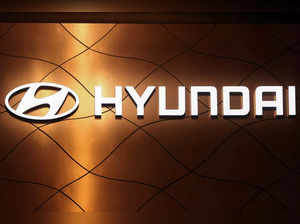 FILE PHOTO: The logo of Hyundai Motor Company is pictured at the New York International Auto Show, in Manhattan