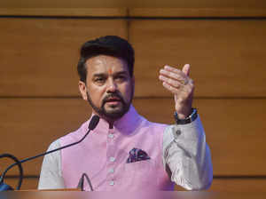 New Delhi: Union Minister of I&B Anurag Singh Thakur speaks during the launch of...