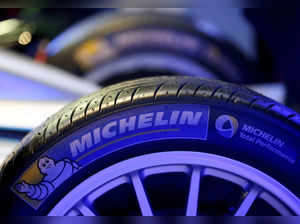 FILE PHOTO: The logo of French tyre maker Michelin is seen on a Formula E racing car during a news conference to present the partnership between Enel Group and FIA Formula E Championship at the MAXXI National Museum  in Rome