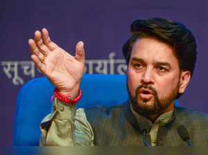 New Delhi: Union Minister for Information and Broadcasting Anurag Thakur address...