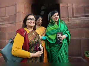 New Delhi: Mandya MP Sumalatha Ambareesh with  BJP MP Riti Pathak at Parliament ...