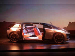 The Tata Avinya concept car is unveiled during a global launch event in Mumbai