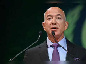 Amazon founder Jeff Bezos speaks during the UN Climate Change Conference (COP26) in Glasgow, Scotland, Britain