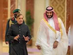 Saudi Crown Prince Mohammed bin Salman meets Pakistan's Prime Minister Shehbaz Sharif upon his arrival in Jeddah, Saudi Arabia