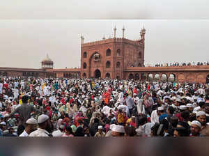 New Delhi: Muslims gathered for the 'Alvida Namaz' at the Jama Masjid on the las...