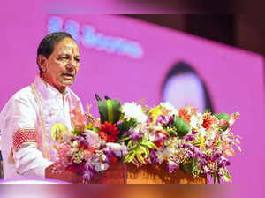 Hyderabad: Telangana Chief Minister K. Chandrashekar Rao addresses the plenary s...